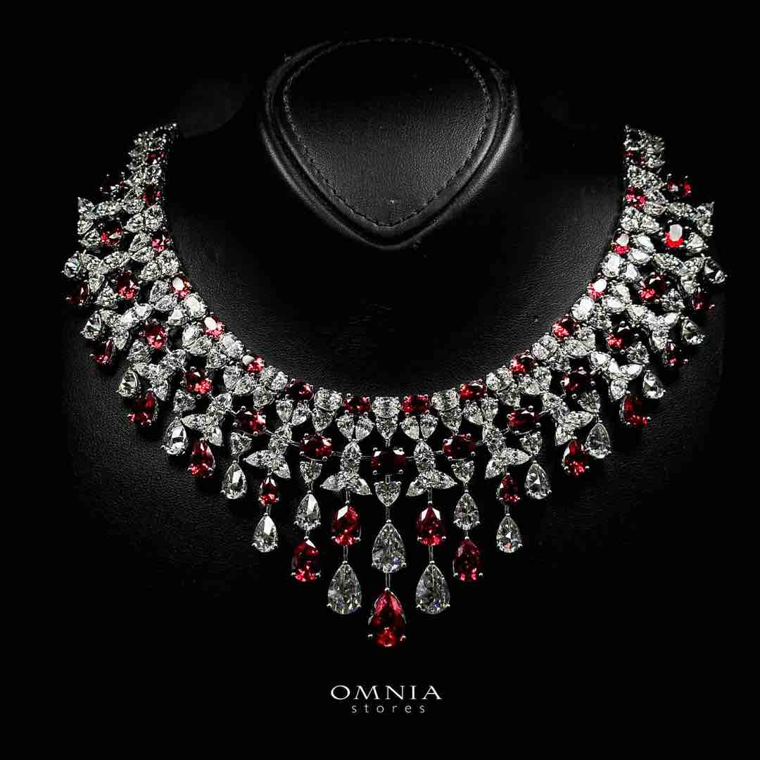 Omnia Ikraam Red and White Necklace In 925 Silver High Quality Certified Lab Crafted Stones - Image 2