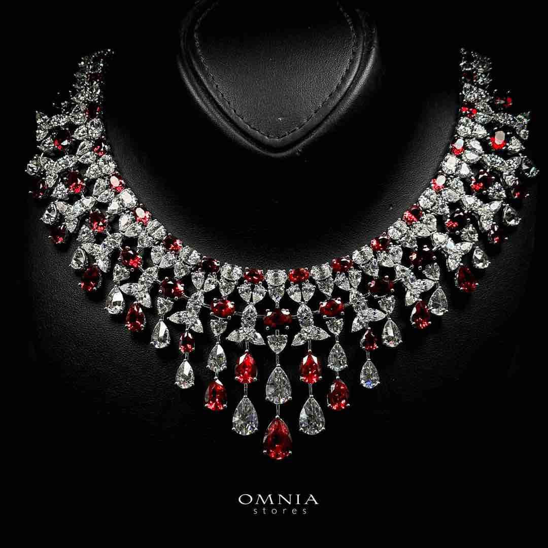 Omnia Ikraam Red and White Necklace In 925 Silver High Quality Certified Lab Crafted Stones - Image 3
