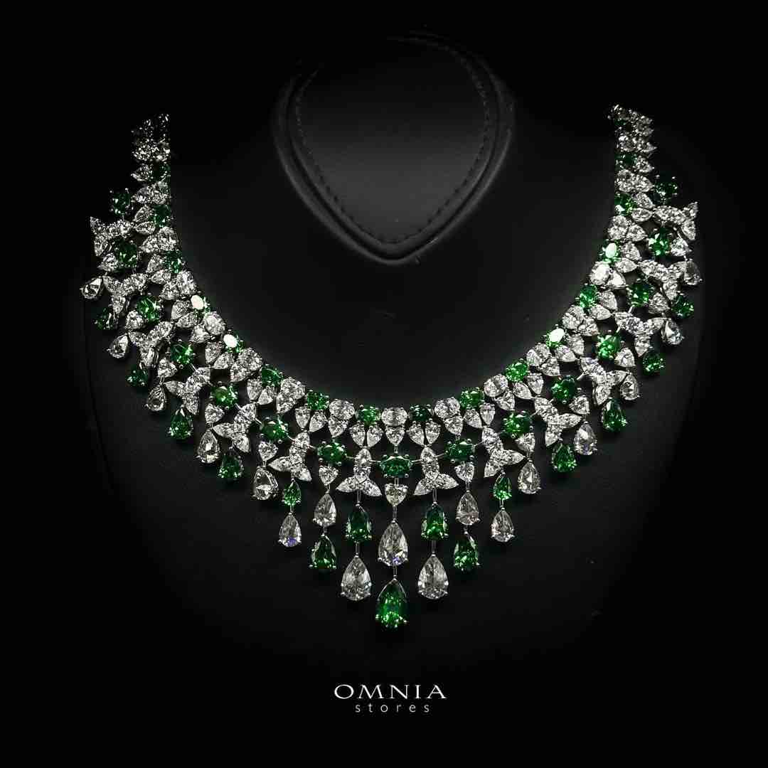 Omnia Kinza Green and White Necklace In 925 Silver High Quality Certified Lab Crafted Stones - Image 2