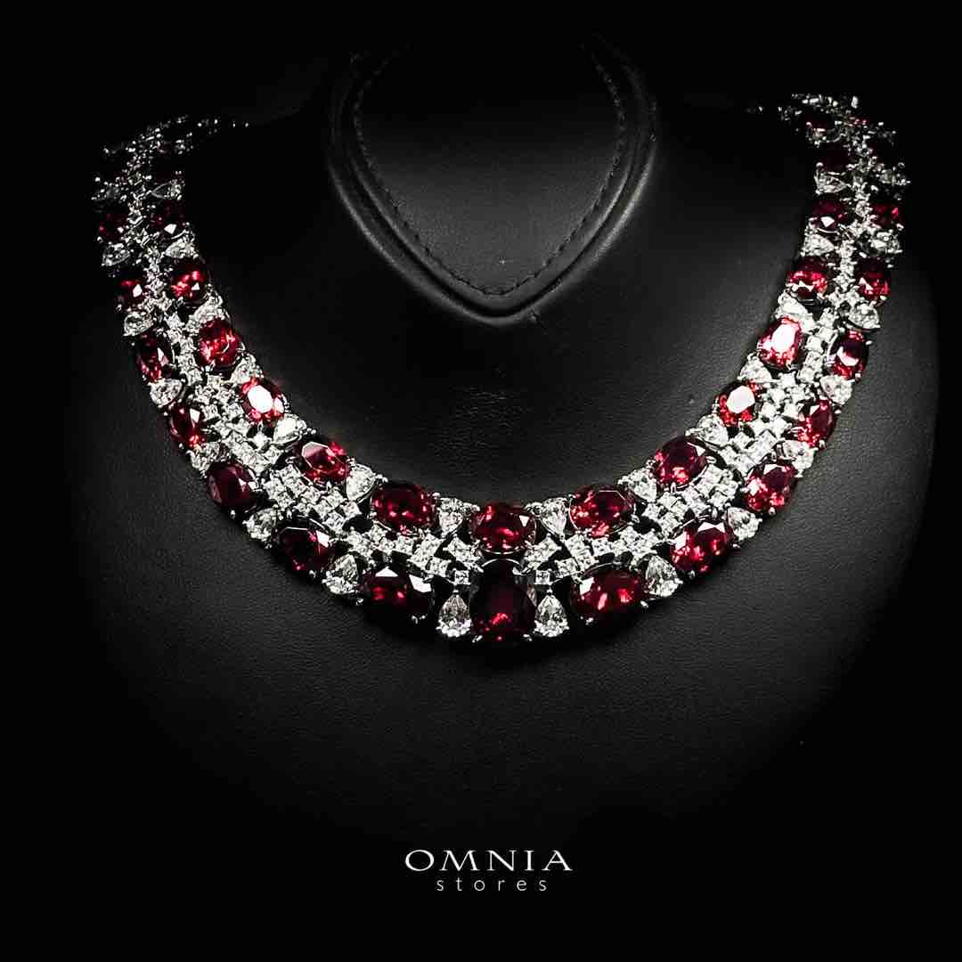 Omnia Maimoona Red and White Necklace In 925 Silver High Quality Certified Lab Crafted Stones
