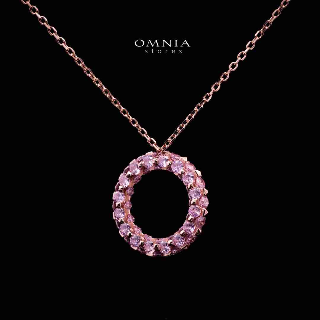 Omnia Maisa Rose Gold Pendant Necklace In 925 Silver High Quality Certified Lab Crafted Pink Stones - Image 2