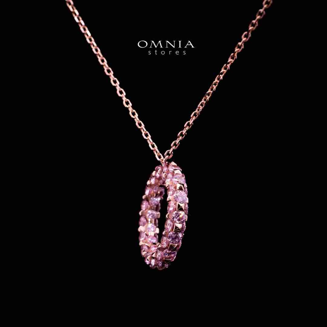 Omnia Maisa Rose Gold Pendant Necklace In 925 Silver High Quality Certified Lab Crafted Pink Stones - Image 3