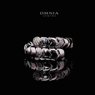 Omnia Shiza Silver Ring with Chevron Design in 925 Silver and High-Quality Simulated Diamonds