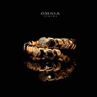 Omnia Shiza Golden Ring with Chevron Design in 925 Silver and High-Quality Simulated Diamonds
