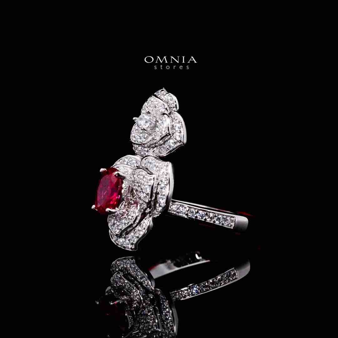 Omnia Nazeeya Red Floral Ring in 925 Silver with High Quality Simulated Diamonds - Image 3