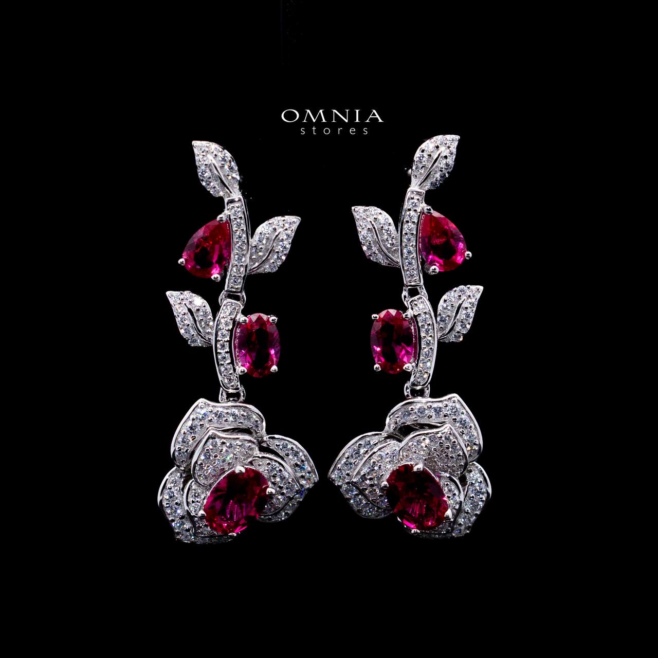 Omnia Nazeeya Red Floral Drop Earrings in 925 Silver with High Quality Simulated Diamonds - Image 2