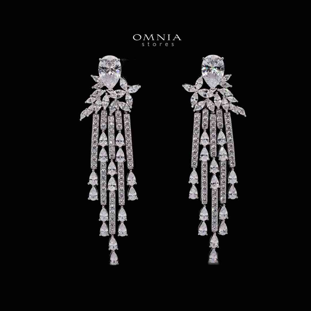 Omnia Vanya White Drop Earrings in 925 Silver with Pear-Cut High-Quality Simulated Diamonds