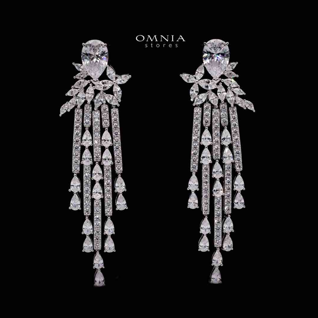Omnia Vanya White Drop Earrings in 925 Silver with Pear-Cut High-Quality Simulated Diamonds - Image 2