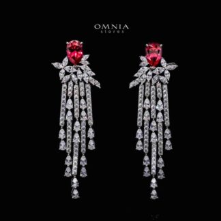 Omnia Vanya Red Drop Earrings in 925 Silver with Pear-Cut High-Quality Simulated Diamonds