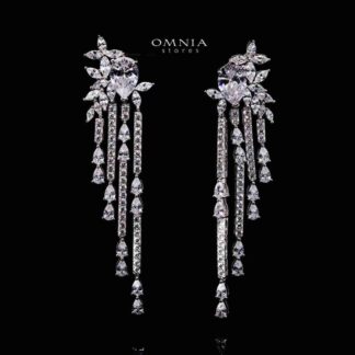 Omnia Abir White Bridal Drop Earrings in 925 Silver with Pear and Marquise-Cut High-Quality Simulated Diamonds