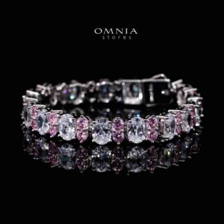 Omnia Jawaria Pink Silver Bracelet in 925 Silver with High-Quality Simulated Diamonds