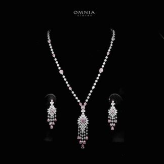 Azadeh Pink Bridal Long chain Set Accessories High Quality Zircon Stone In Rhodium Plated