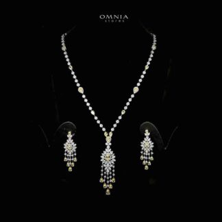 Azadeh Yellow Bridal Long chain Set Accessories High Quality Zircon Stone In Rhodium Plated