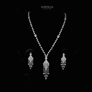Azadeh White Bridal Long chain Set Accessories High Quality Zircon Stone In Rhodium Plated