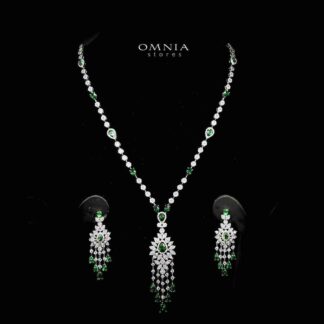 Azadeh Green Bridal Long Chain Set Accessories High Quality Zircon Stone In Rhodium Plated