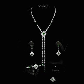 Omnia Donya Green Long Chain Full Set in High Quality Zircon Stone in Rhodium Plated