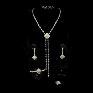 Omnia Donya Yellow Long Chain Full Set in High Quality Zircon Stone in Rhodium Plated