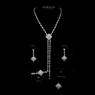 Omnia Donya White Long Chain Full Set in High Quality Zircon Stone in Rhodium Plated