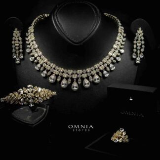 Omnia Adelita Golden Luxury Bridal Full Set in High Quality Zircon Stone Rhodium Plated