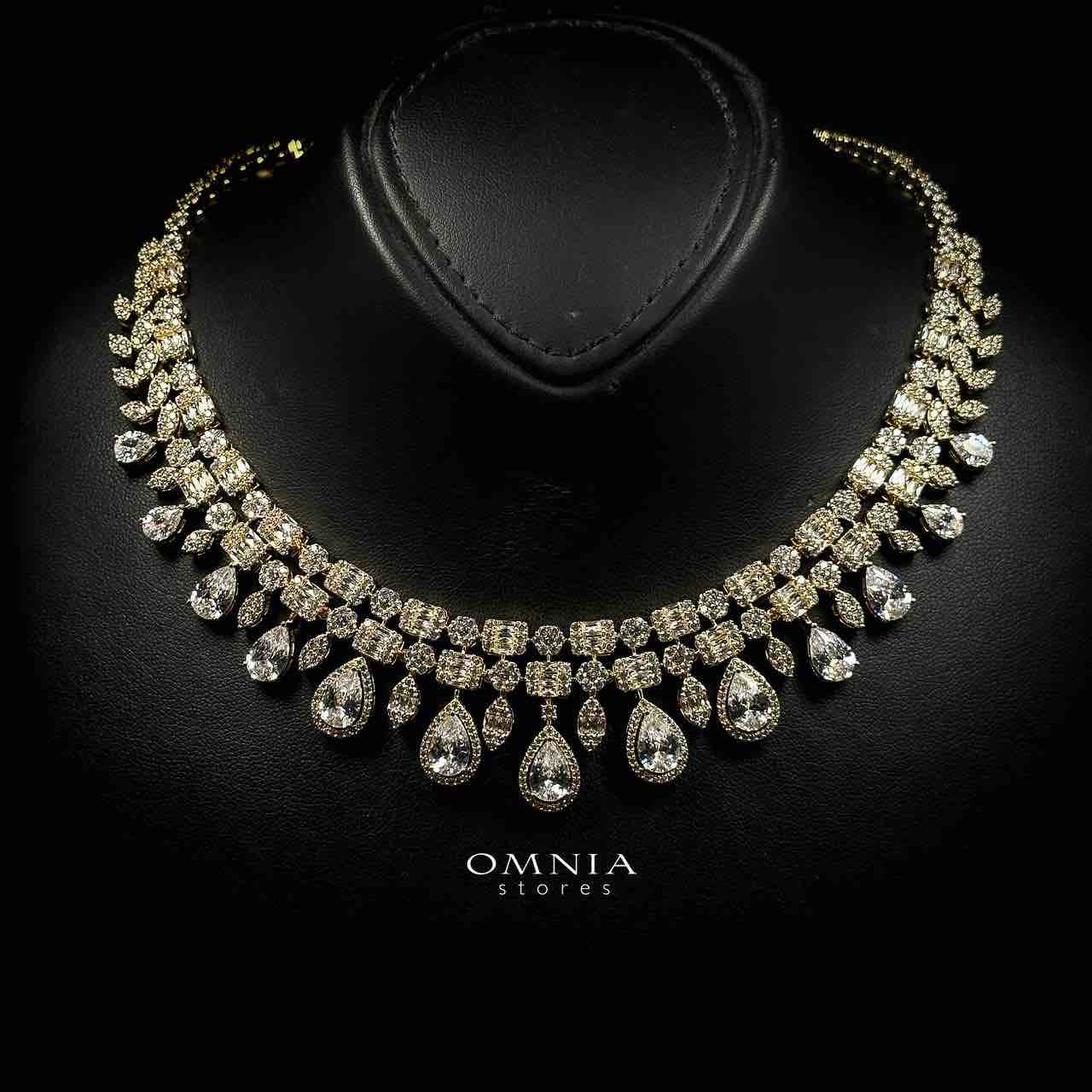 Omnia Adelita Golden Luxury Bridal Full Set in High Quality Zircon Stone Rhodium Plated - Image 3