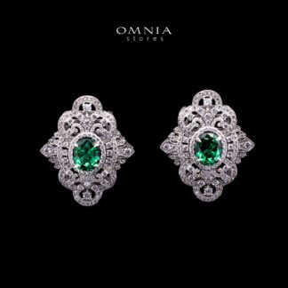 Omnia Bayan Green Stud Earrings in 925 Silver with High Quality Simulated Diamonds