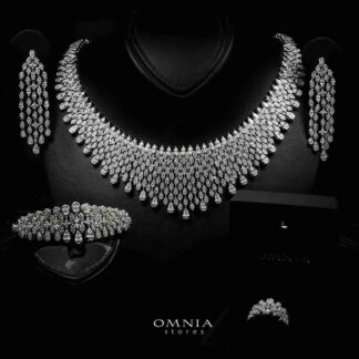 Omnia Raawiya White Luxury Bridal Set In Rhodium Plated with High Quality Zircon Stones