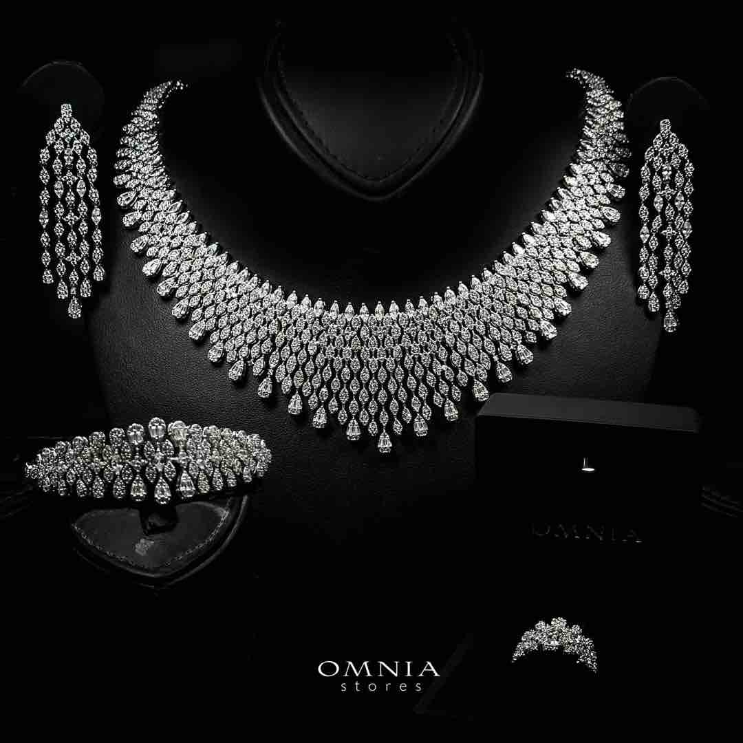 Omnia Raawiya White Luxury Bridal Set In Rhodium Plated with High Quality Zircon Stones
