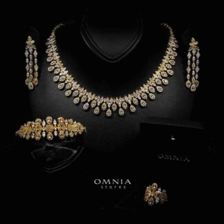 Omnia Sofia Golden Luxury Bridal Full Set in High Quality Rhodium Plated Zircon Stones