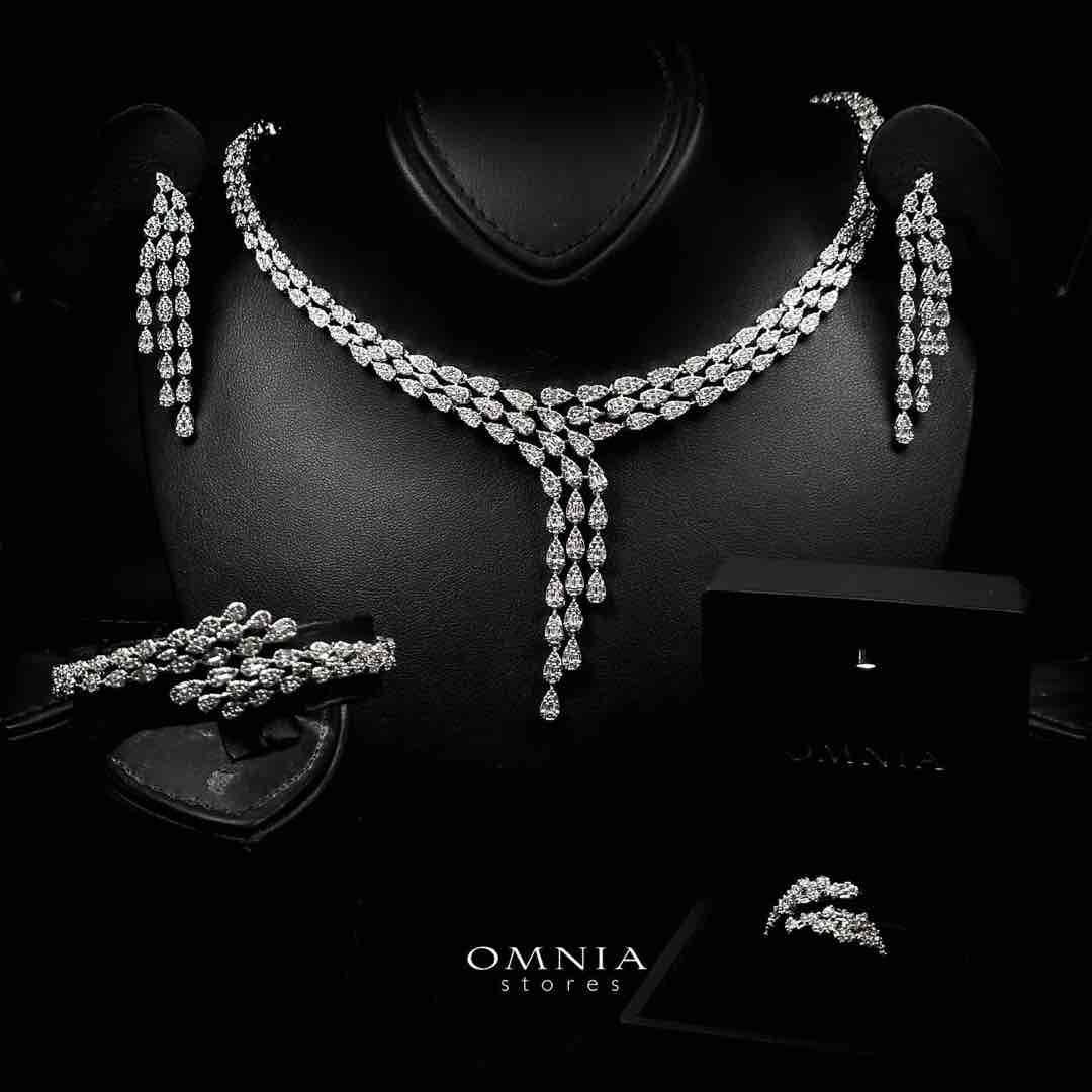 Omnia Nasiha Luxury Bridal White Full Set in High Quality Zircon Stone Rhodium Plated