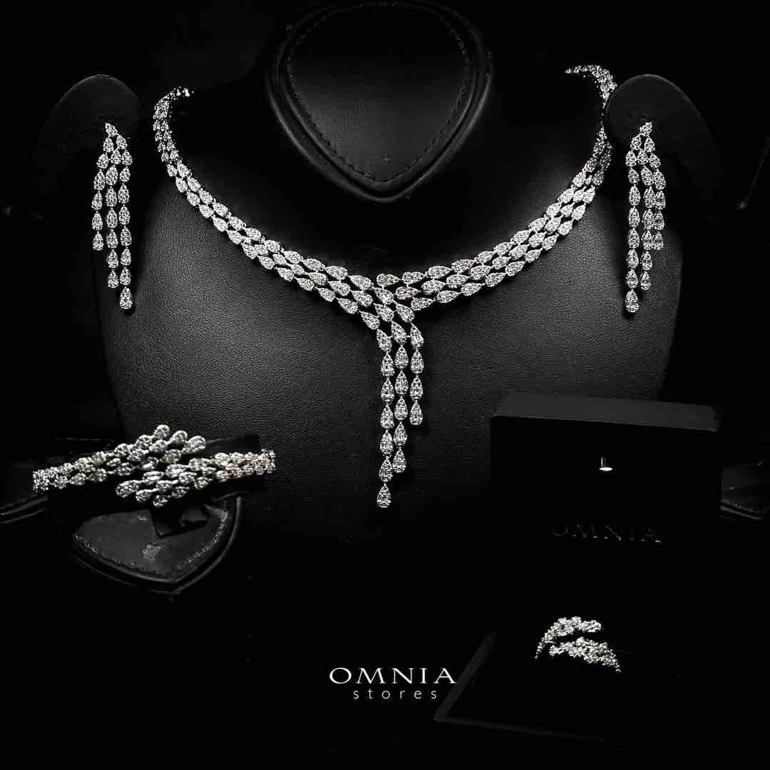 Omnia Nasiha Luxury Bridal White Full Set in High Quality Zircon Stone Rhodium Plated - Image 2
