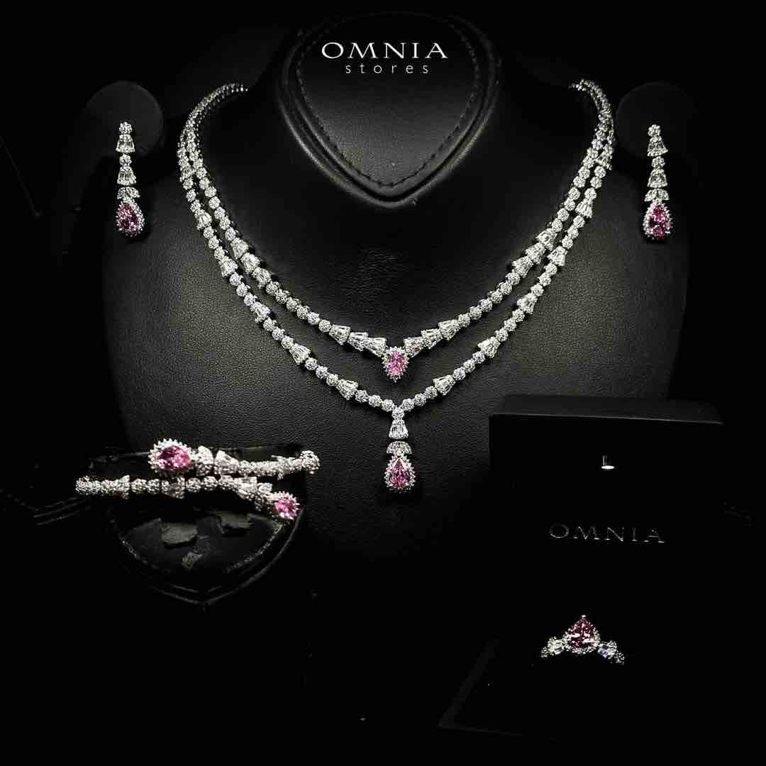 Omnia Ethereal Pink Drop Luxury Bridal Full Set in High Quality Rhodium Plated Zircon Stones - Image 2