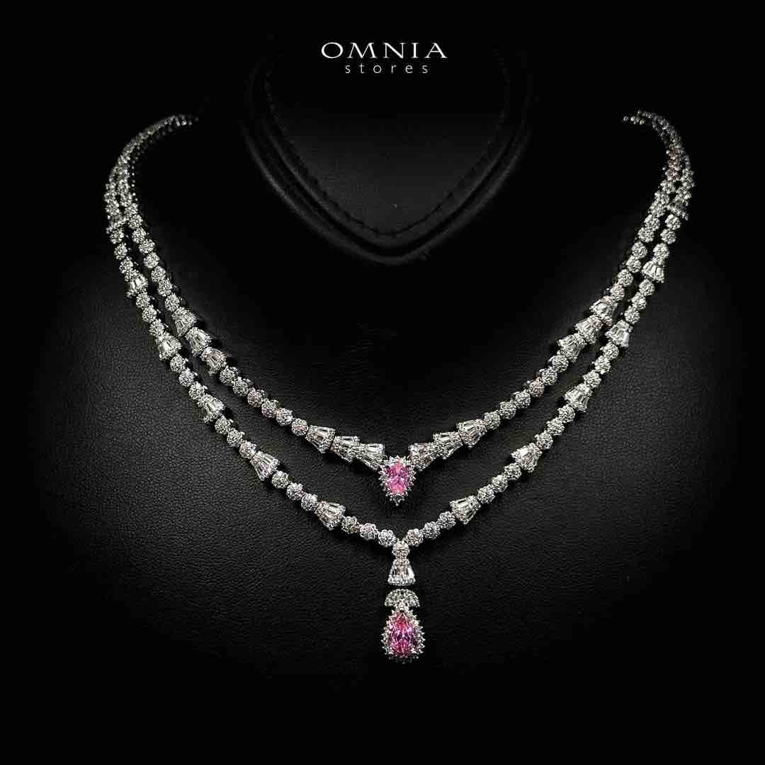 Omnia Ethereal Pink Drop Luxury Bridal Full Set in High Quality Rhodium Plated Zircon Stones - Image 3