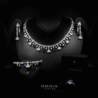 Omnia Marwa Blue Bridal Full Set in High Quality Zircon Stone Rhodium Plated