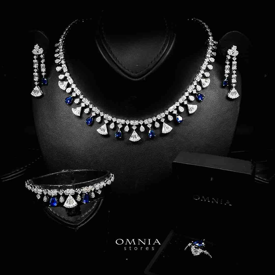 Omnia Marwa Blue Bridal Full Set in High Quality Zircon Stone Rhodium Plated - Image 2