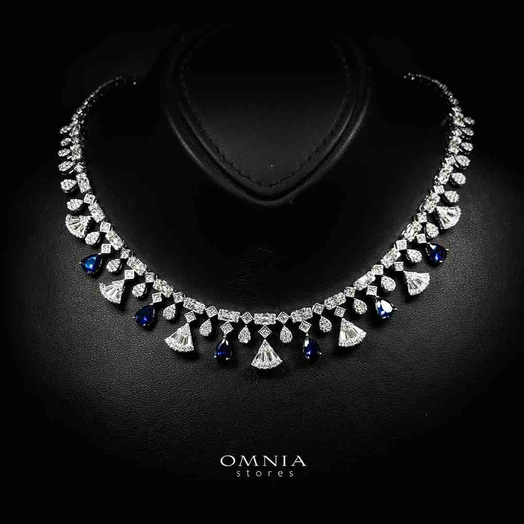 Omnia Marwa Blue Bridal Full Set in High Quality Zircon Stone Rhodium Plated - Image 3