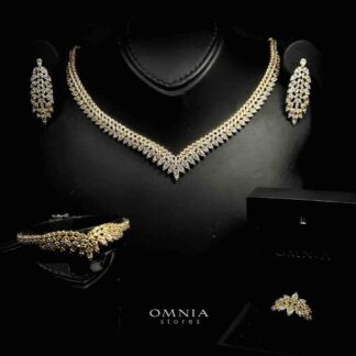 Omnia Rouba Golden Bridal Full Set in High Quality Zircon Stone Rhodium Plated