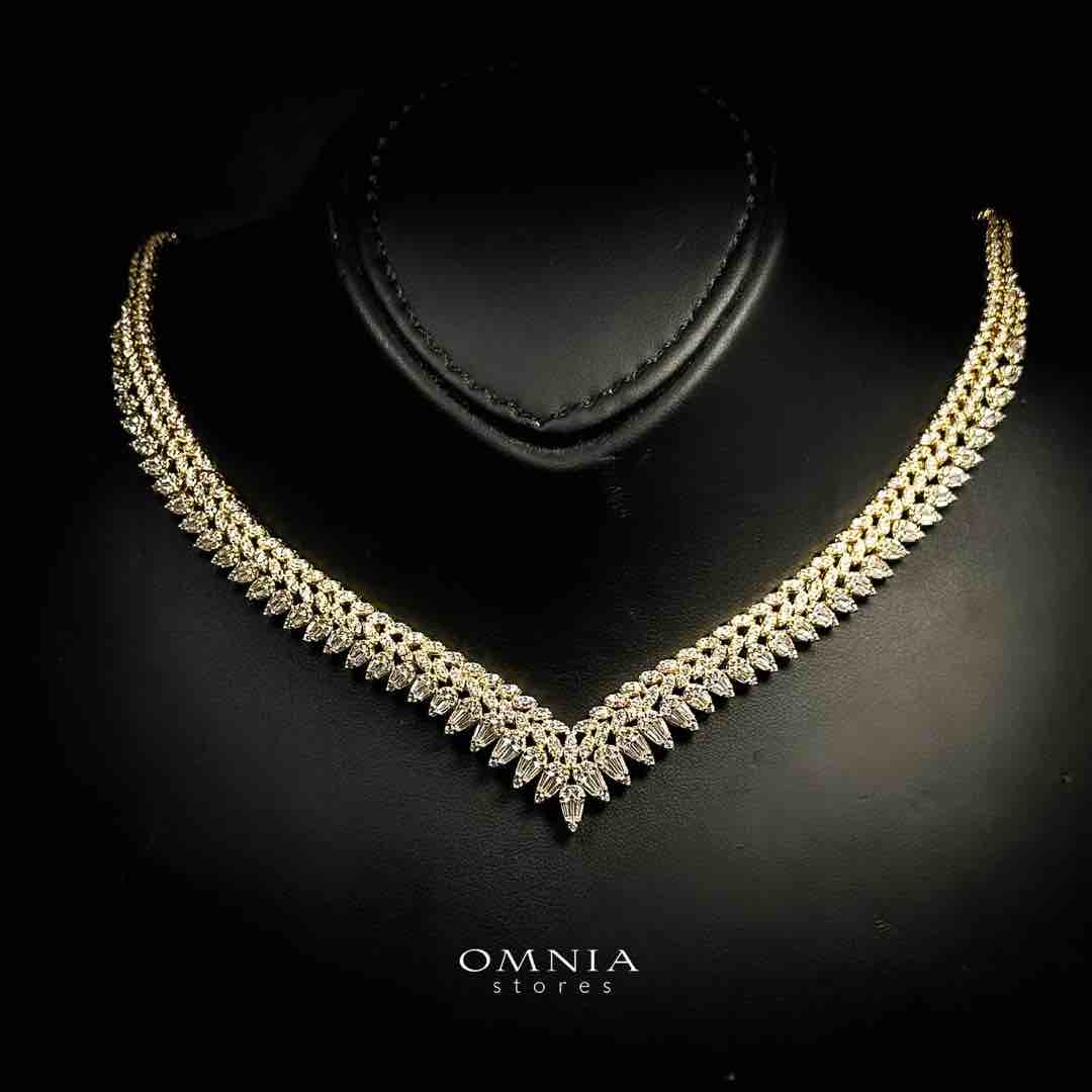 Omnia Rouba Golden Bridal Full Set in High Quality Zircon Stone Rhodium Plated - Image 2
