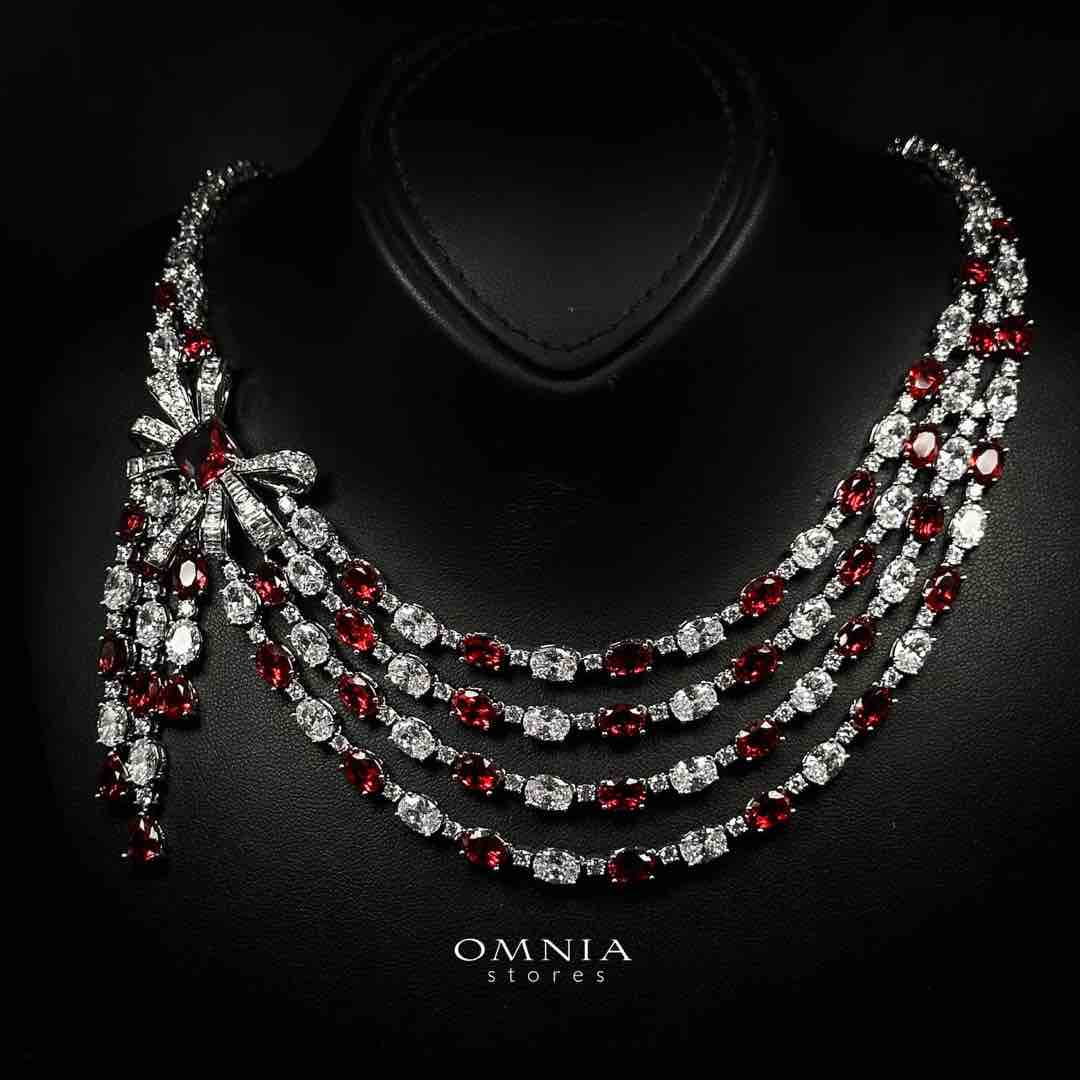 Omnia Mawada Red Bridal Full Set with Elegant Bow-Accent Design and High-Quality Zircon Stones in Rhodium Plated Finish - Image 3