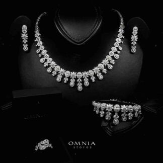 Omnia Trisha White Full set Accessories in High Quality Zircon Stone in Rhodium Plated