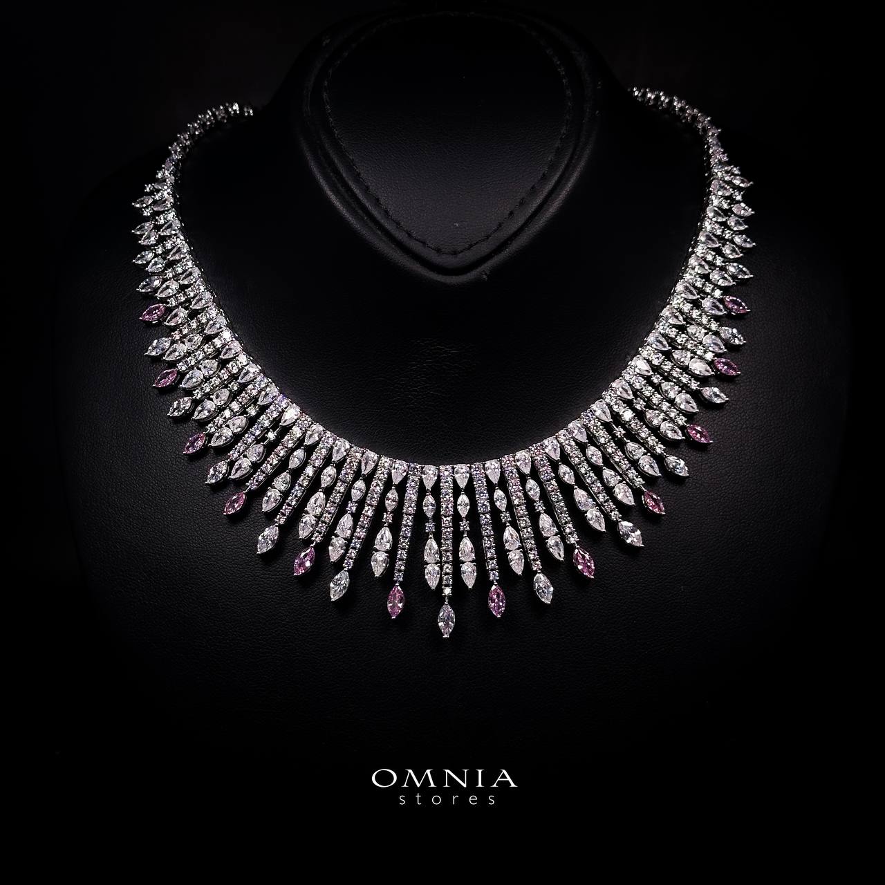Omnia Lana Pink Bridal Full Set in High Quality Zircon Stone Rhodium Plated - Image 2