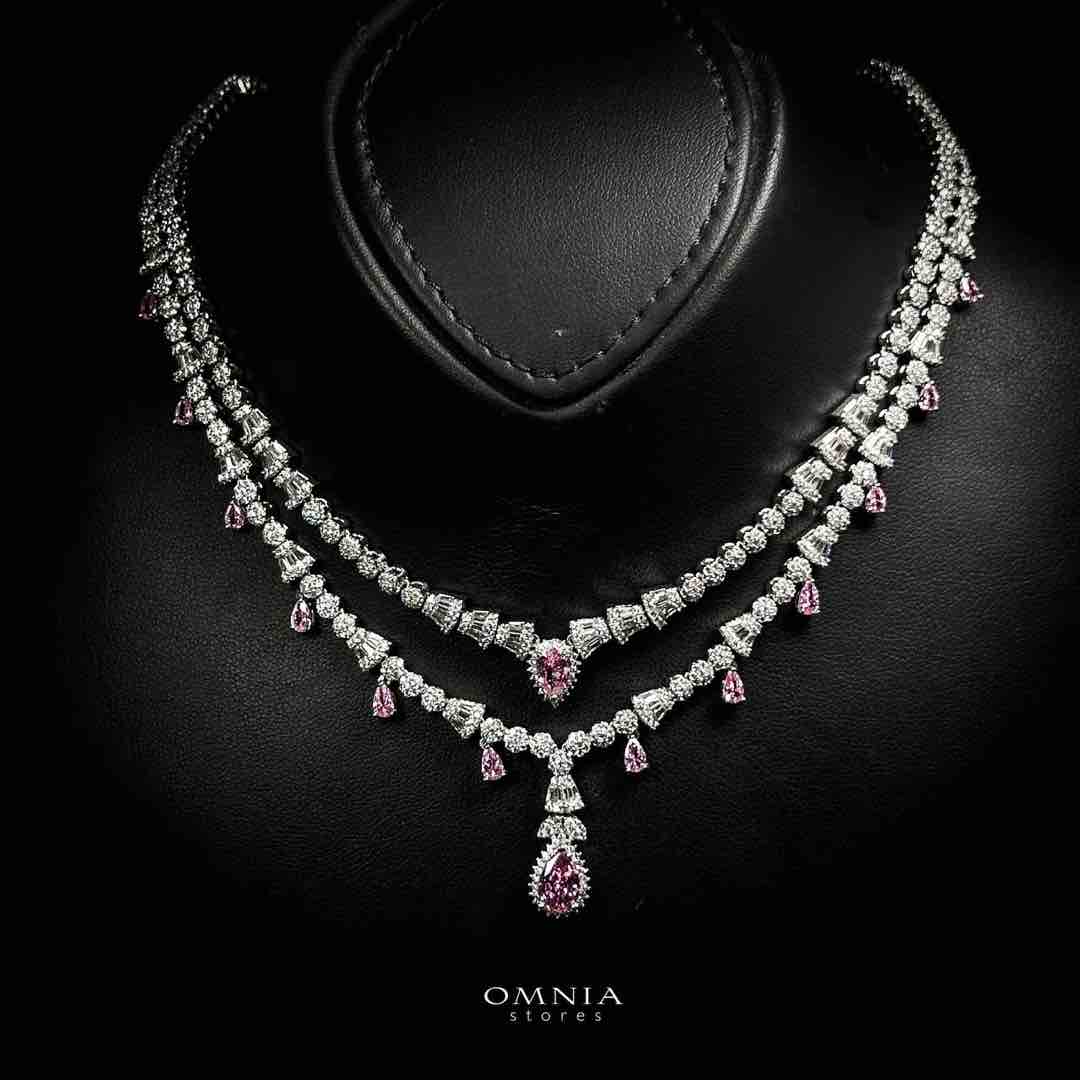 Omnia Ghada Pink Bridal Full Set with Rhodium Plated in High Quality Zircon Stone Rhodium Plated - Image 2