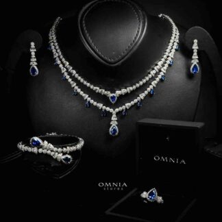 Omnia Ghada Blue Bridal Full Set with Rhodium Plated in High Quality Zircon Stone Rhodium Plated