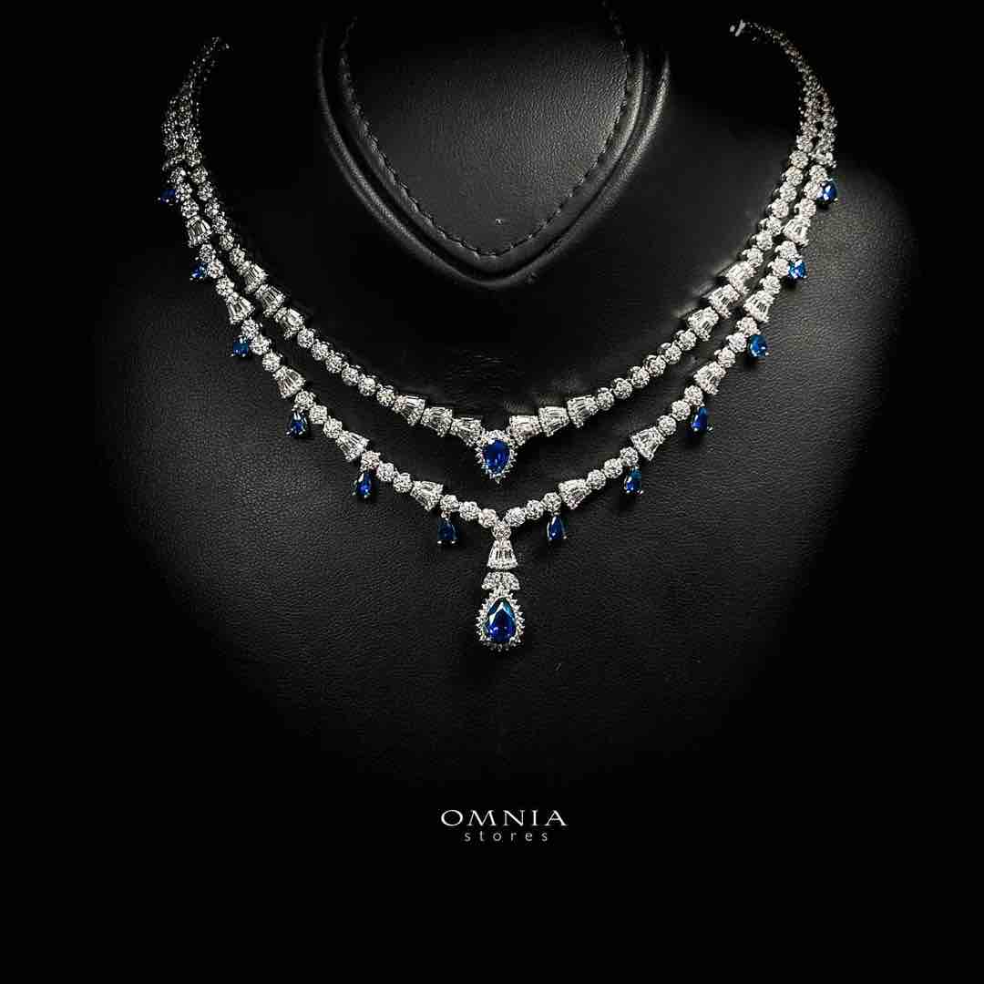 Omnia Ghada Blue Bridal Full Set with Rhodium Plated in High Quality Zircon Stone Rhodium Plated - Image 2