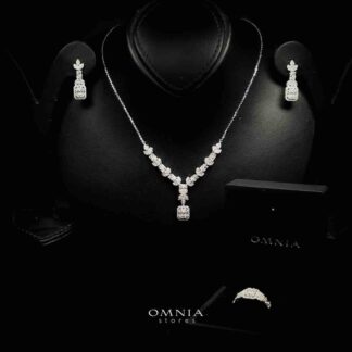 Omnia Janaan White Necklace, Earrings and Ring Set in 925 Silver with High Quality Simulated Diamonds