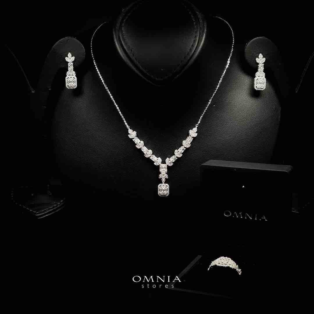 Omnia Janaan White Necklace, Earrings and Ring Set in 925 Silver with High Quality Simulated Diamonds