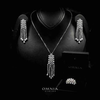 Omnia Laiba White Necklace, Earrings and Ring Set in 925 Silver with High Quality Simulated Diamonds