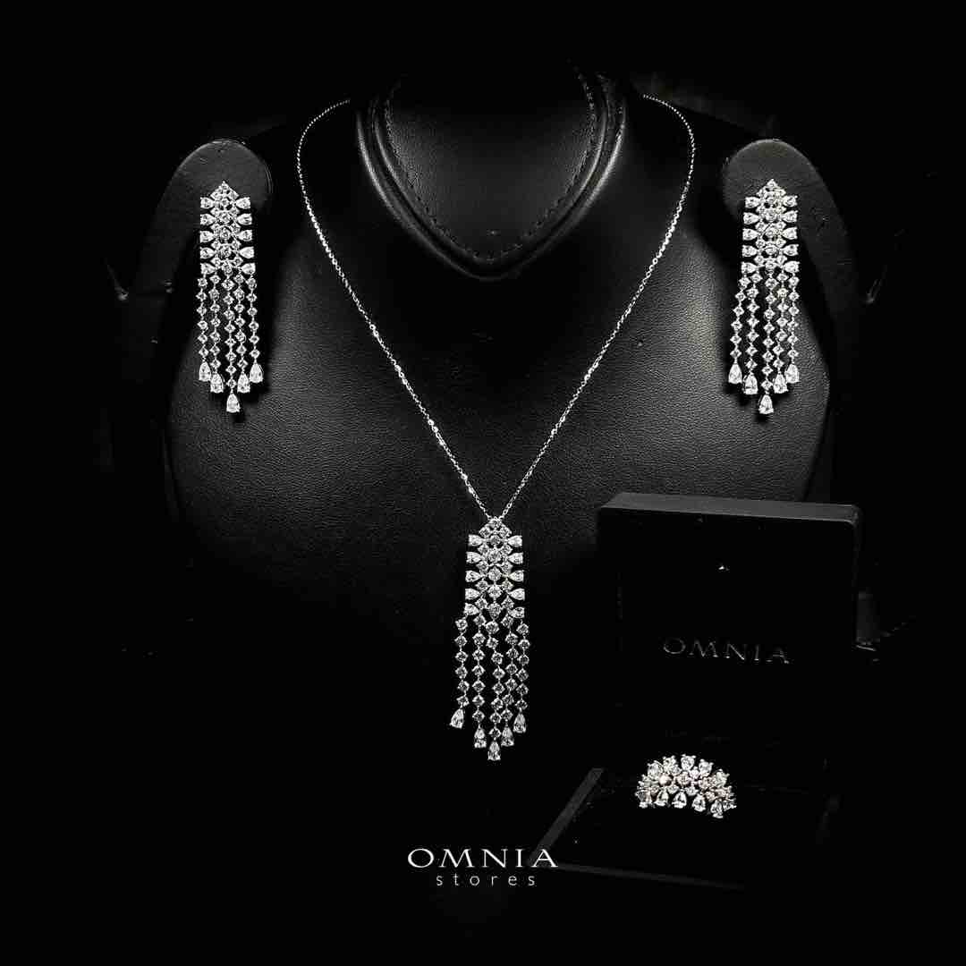 Omnia Laiba White Necklace, Earrings and Ring Set in 925 Silver with High Quality Simulated Diamonds