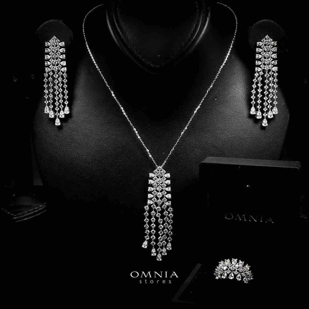 Omnia Laiba White Necklace, Earrings and Ring Set in 925 Silver with High Quality Simulated Diamonds - Image 2
