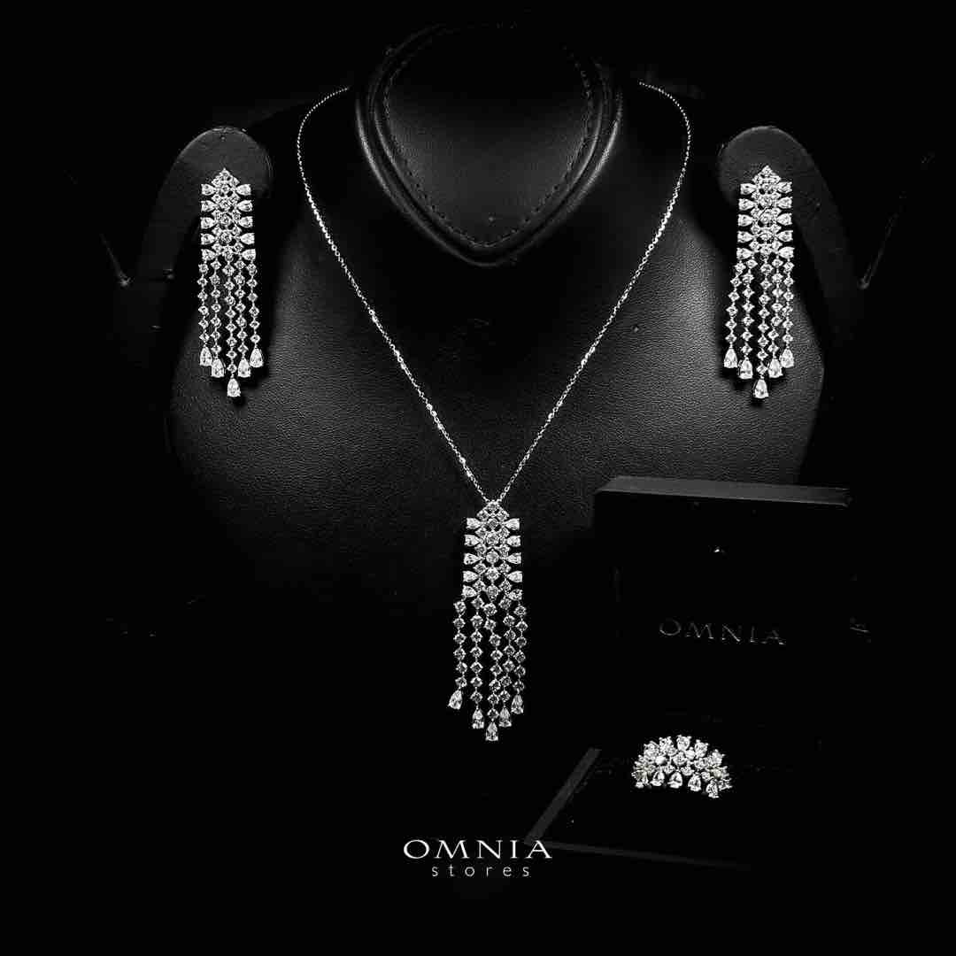 Omnia Laiba White Necklace, Earrings and Ring Set in 925 Silver with High Quality Simulated Diamonds - Image 3