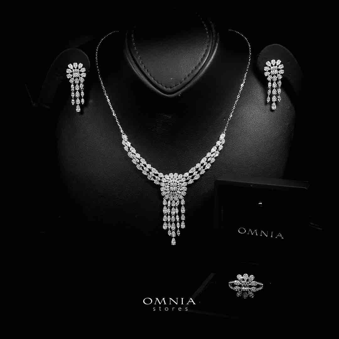 Omnia Leena White Necklace, Earrings and Ring Set in 925 Silver with High Quality Simulated Diamonds - Image 2